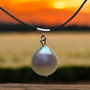 Freshwater Coin Pearl with Black Cord Necklace